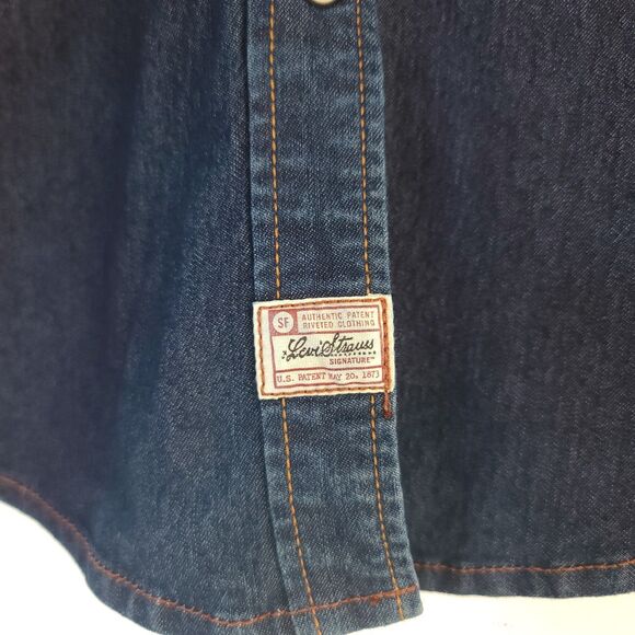 NEW Levi Strauss Signature Denim Western Pearl Snap Shirt Button Up Womens Sz XL - Picture 4 of 10